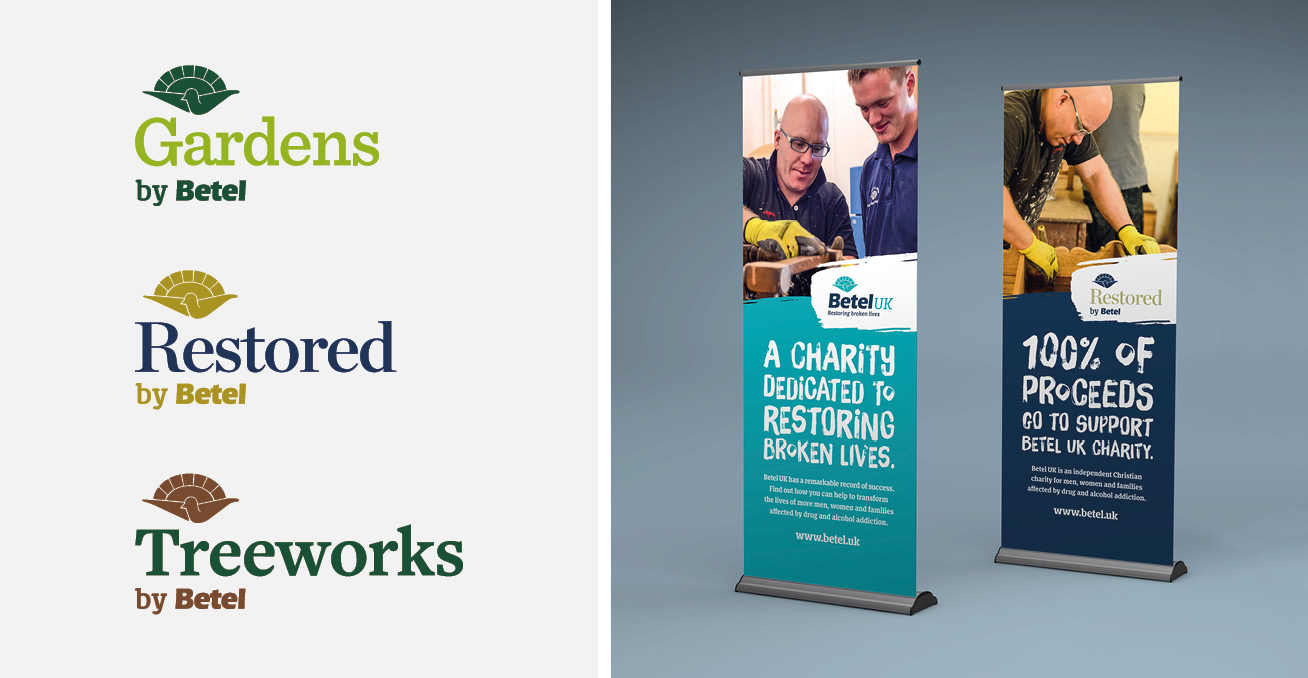 New sub-brand logos for Betel UK – Gardens by Betel, Restored by Betel, Treeworks by Betel