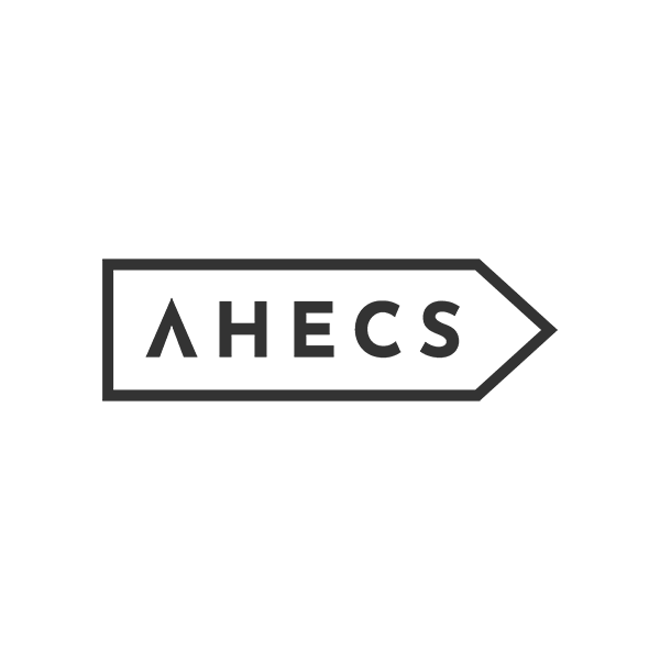 AHECS new logo showing the name within an 'arrow sign' containment device