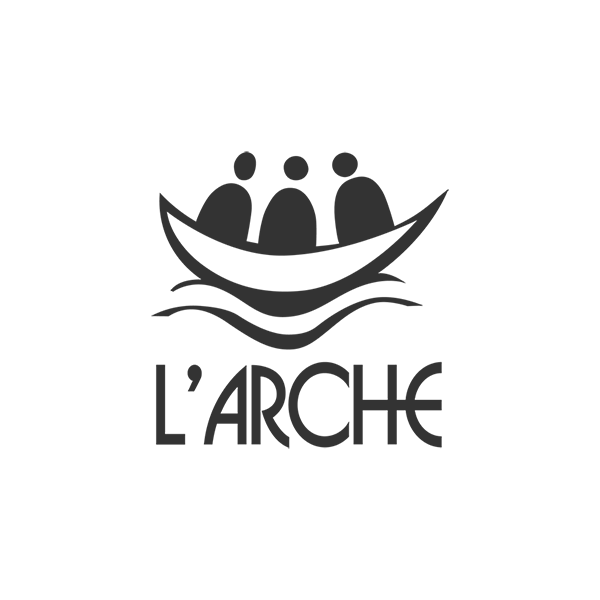 L'Arche logo in grey - icon represents three people in a small boat