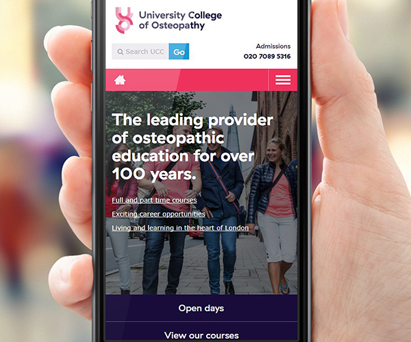 University College of Osteopathy branding shown on responsive website