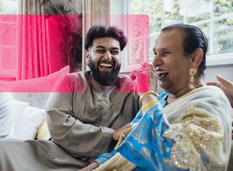 Mother and son laughing