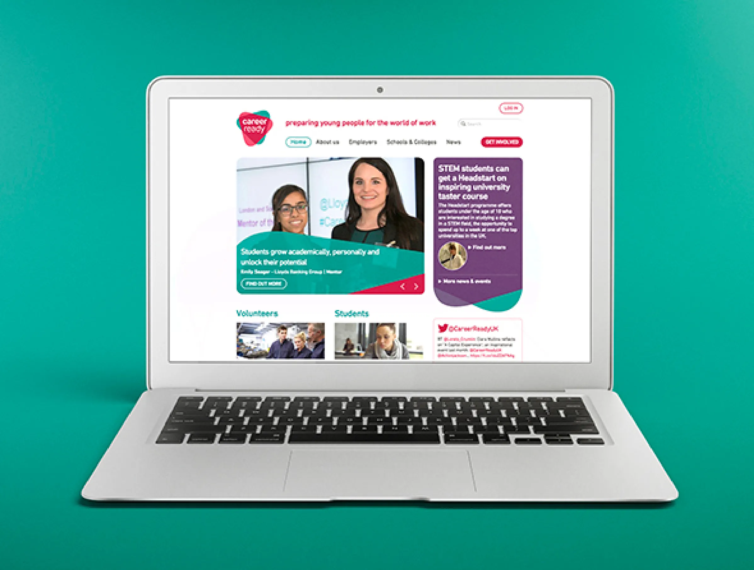Career Ready rebrand shown on impact report, website and banner graphics