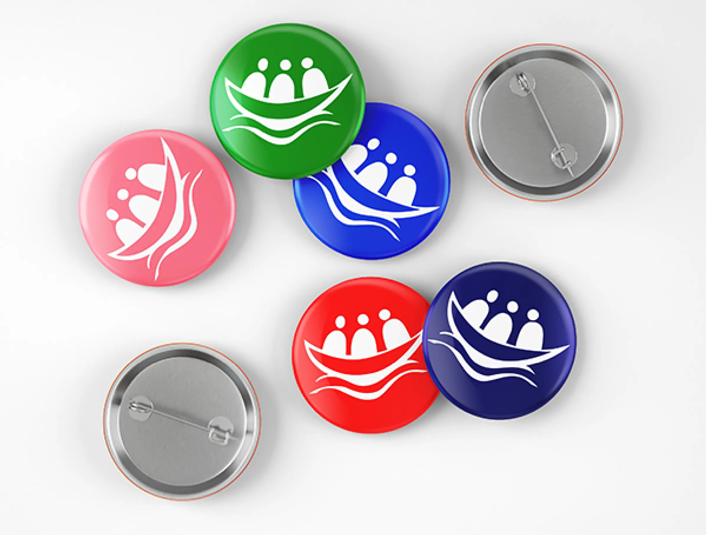 L'arche badges with the logo design on them