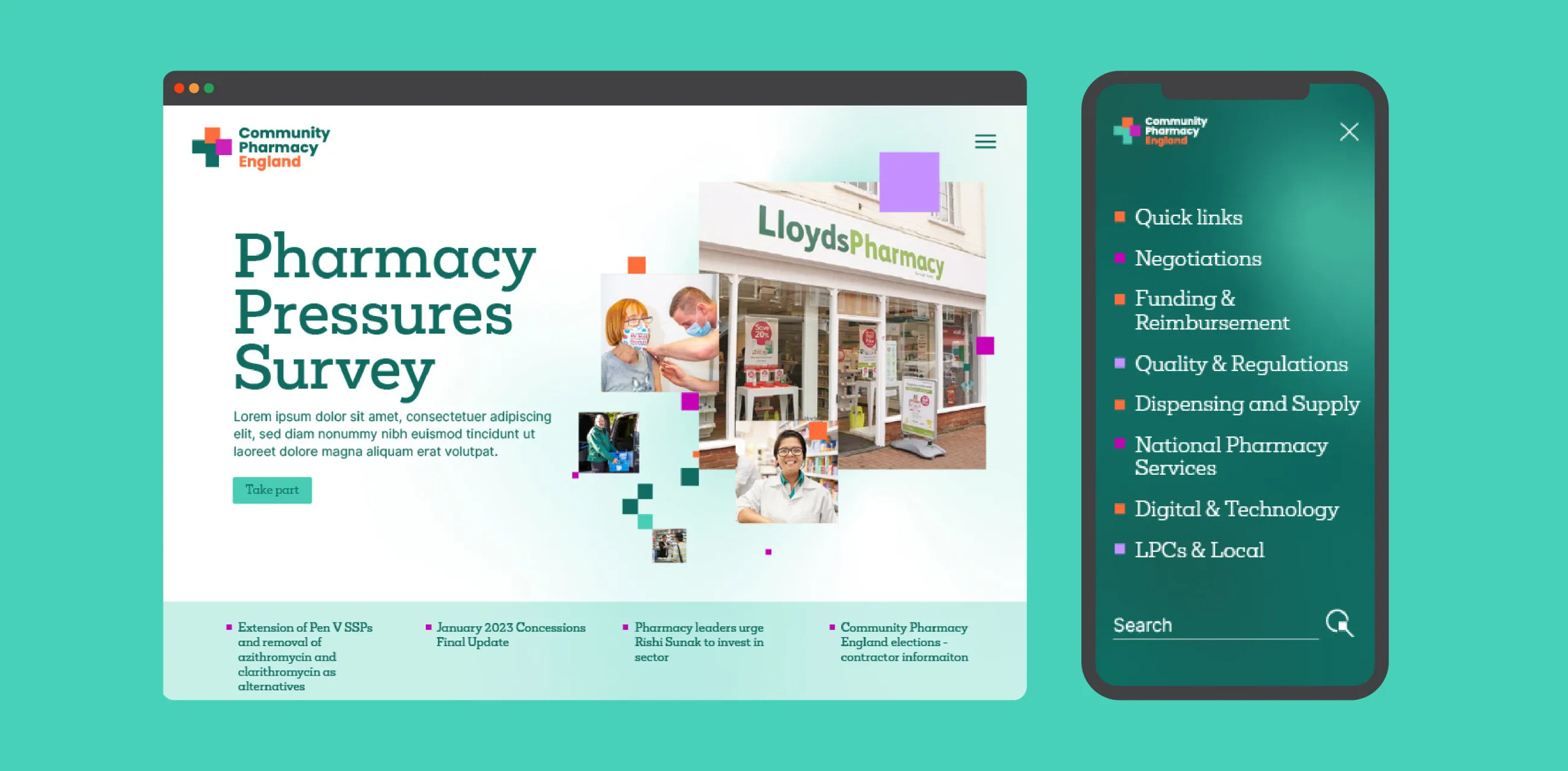 Community Pharmacy England website design on desktop and mobile